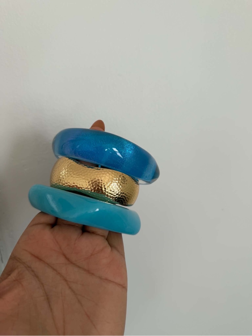 Gold and Blue Resin Stacked Bangle Bracelet Set